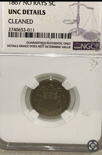 N15 1867 no Rays Shield 5c high NGC uncirculated detail collector pc. Free S&H - Picture 4 of 4