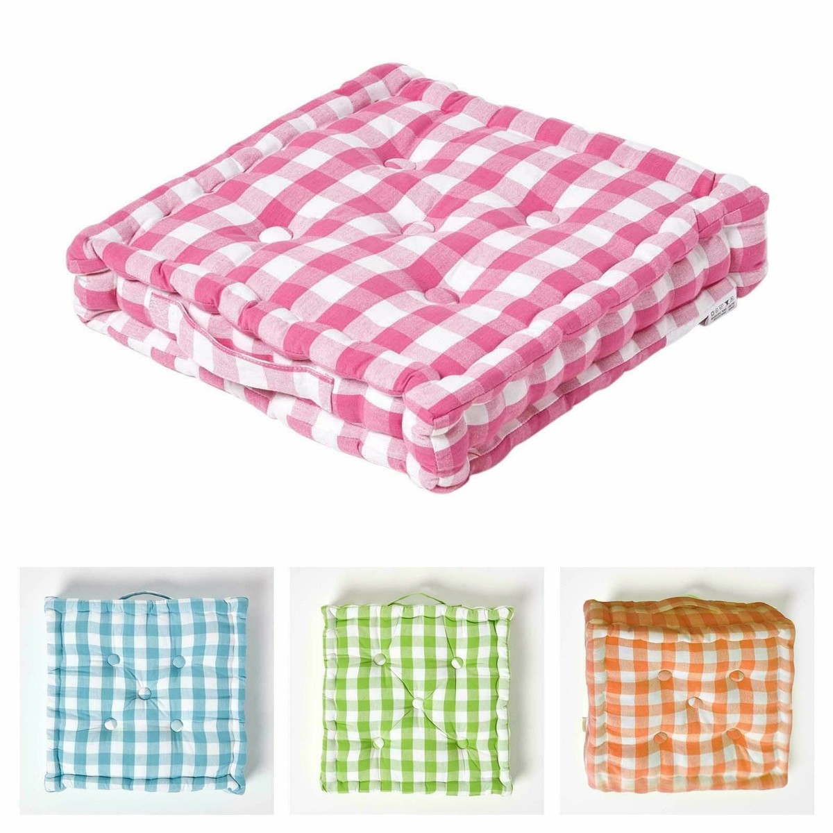 Cotton Check Large Floor Cushions Outdoor Garden Dining Booster