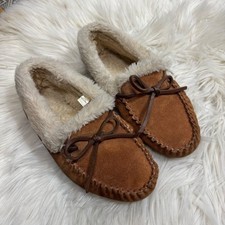 J.Crew Womens Tan faux shearling moccasin slipper size 8