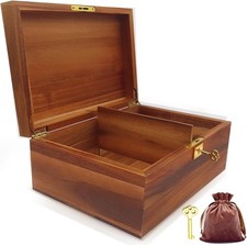 Wood Box Large Decorative Wooden Storage Box with Hinged Lid and Locking Key Pre