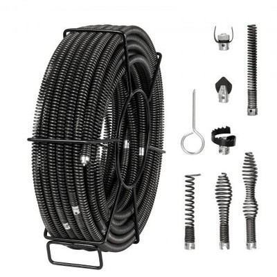 Drain Cleaning Cable 100 FT x 5/8 Inch, Professional Sectional Drain Cleaner Cab