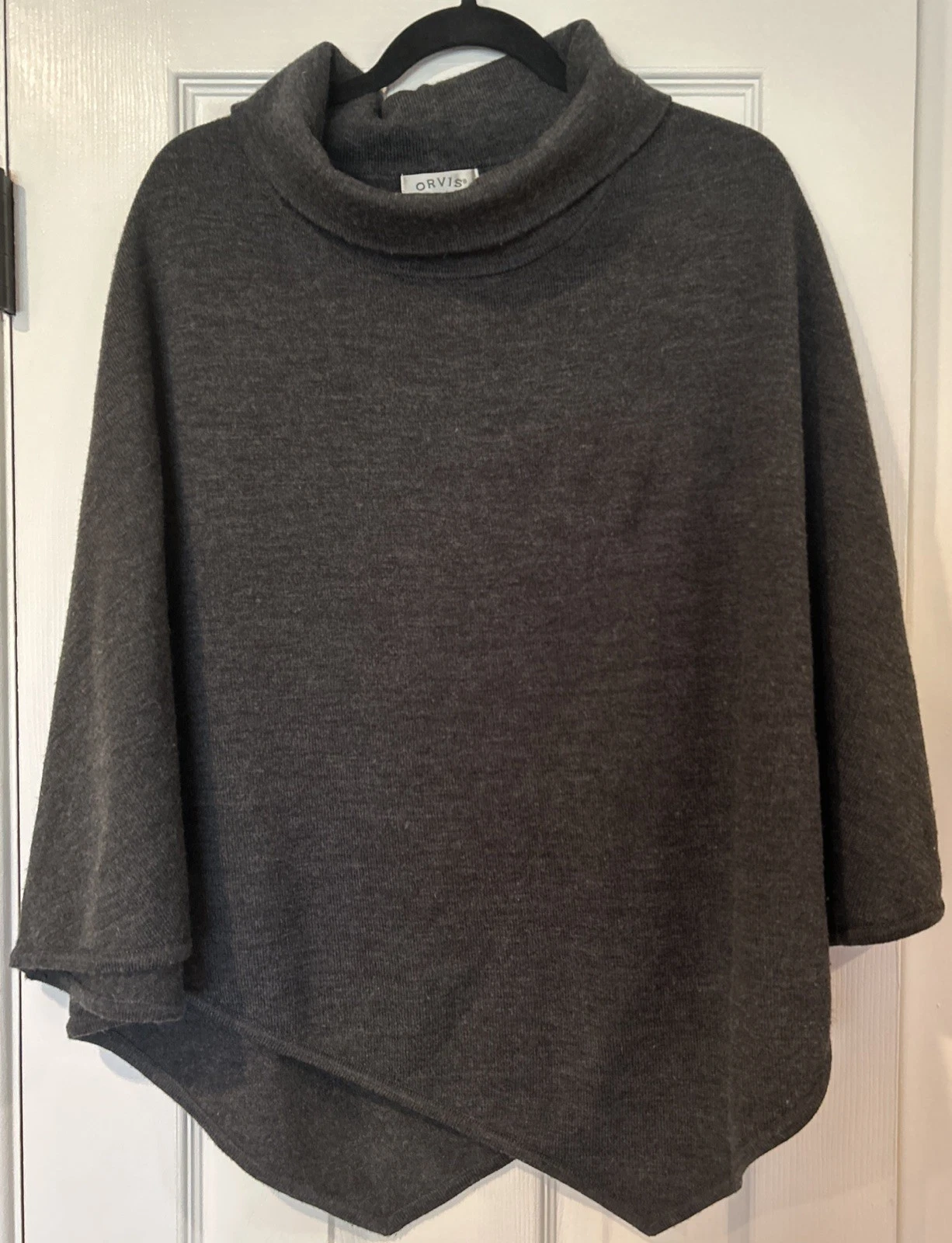 Orvis 100% Merino Wool Gray Cowl Neck Poncho Womens One Size