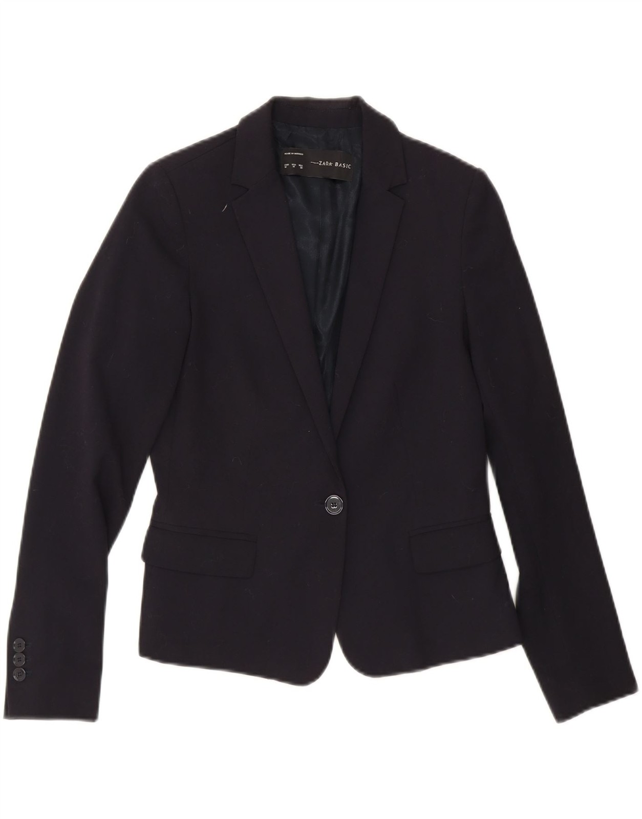 ZARA Womens 1 Button Blazer Jacket UK 12 Medium Navy Blue Polyester BZ02