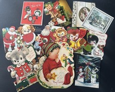 14 Vintage 1950s Christmas Cards Used 11 Child 3 Adult Charlot Byj Felt Standup