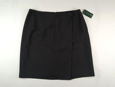 Vtg Ralph Lauren LRL Sz 14 Graphite Gray 100 Wool Front Slit Y2K Skirt USA Made