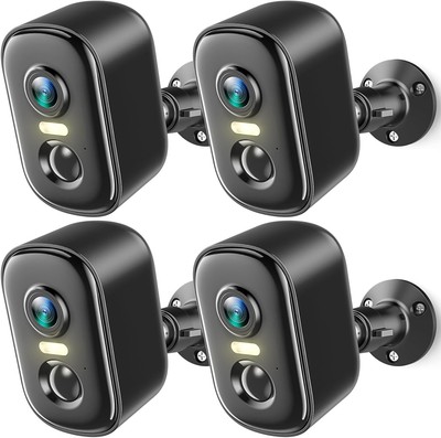 2K Security Cameras Wireless Outdoor, 4 Pack Battery Powered Black 4 
