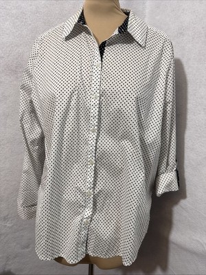 Chico's Top Long Sleeve w Roll Sleeve Option Button Front Dotted Print Sz 3