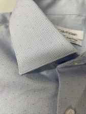 CALVIN KLEIN Men Wrinkle Free Stretch Dress Shirt Regular LARGE 16-16.5 BLUE 34/