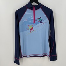 Born Outdoor Ski Graphic Base Layer M Blue Pink Quarter Zip Thermal Top Pullover