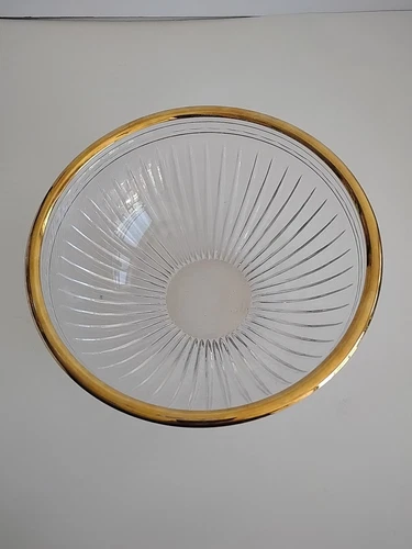 Marquis by Waterford Hanover Gold Trimmed Crystal Bowl Signed 8 1/4" Dia Vtg