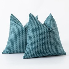   Kevin Textile Outdoor Waterproof Pillow Covers, Teal Checkered 20x20, Set of 2