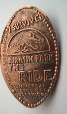 UNIVERSAL STUDIOS Hollywood - Jurassic Park The Ride -- elongated zinc penny