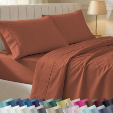 100 Cotton Sateen Full Sheet Set, 4 Pcs, Rust, 400 Thread Count, Deep Pocket