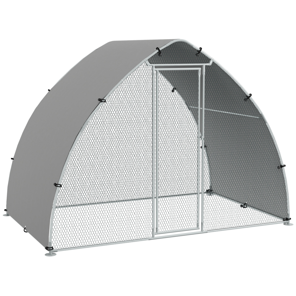 PawHut Walk In Chicken Run for 4-6 Chickens 3 x 1.9 x 2.2m Silver Tone | Galvanised Poultry Coop Outdoor with Cover, Poultry Cage, for Hens Ducks Rabbits - Image 2
