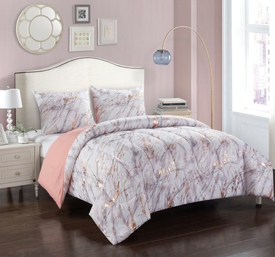 Pop Shop Marble Comforter Set, Twin, Rose Gold Rose Gold T