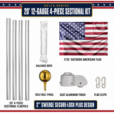 20' Delta SECTIONAL Residential Flagpole (Silver)