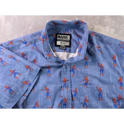 RSVLTS Marvel Spider-Man Pointing Meme Shirt Mens Medium Blue Kunuflex Button Up