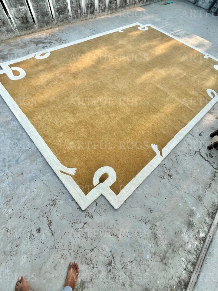 Hand-Tufted Wool Rug 10x14 ft -Nordic Knots Yellow Design, Handmade Area Rug - Image 4 of 4