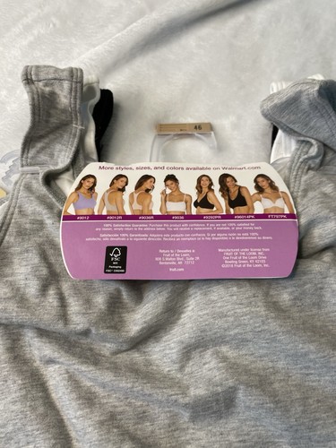 NEW Fruit of the Loom Size 46 Comfort Bras 3 Pack Cotton Stretch Back Smoothing - Picture 4 of 8