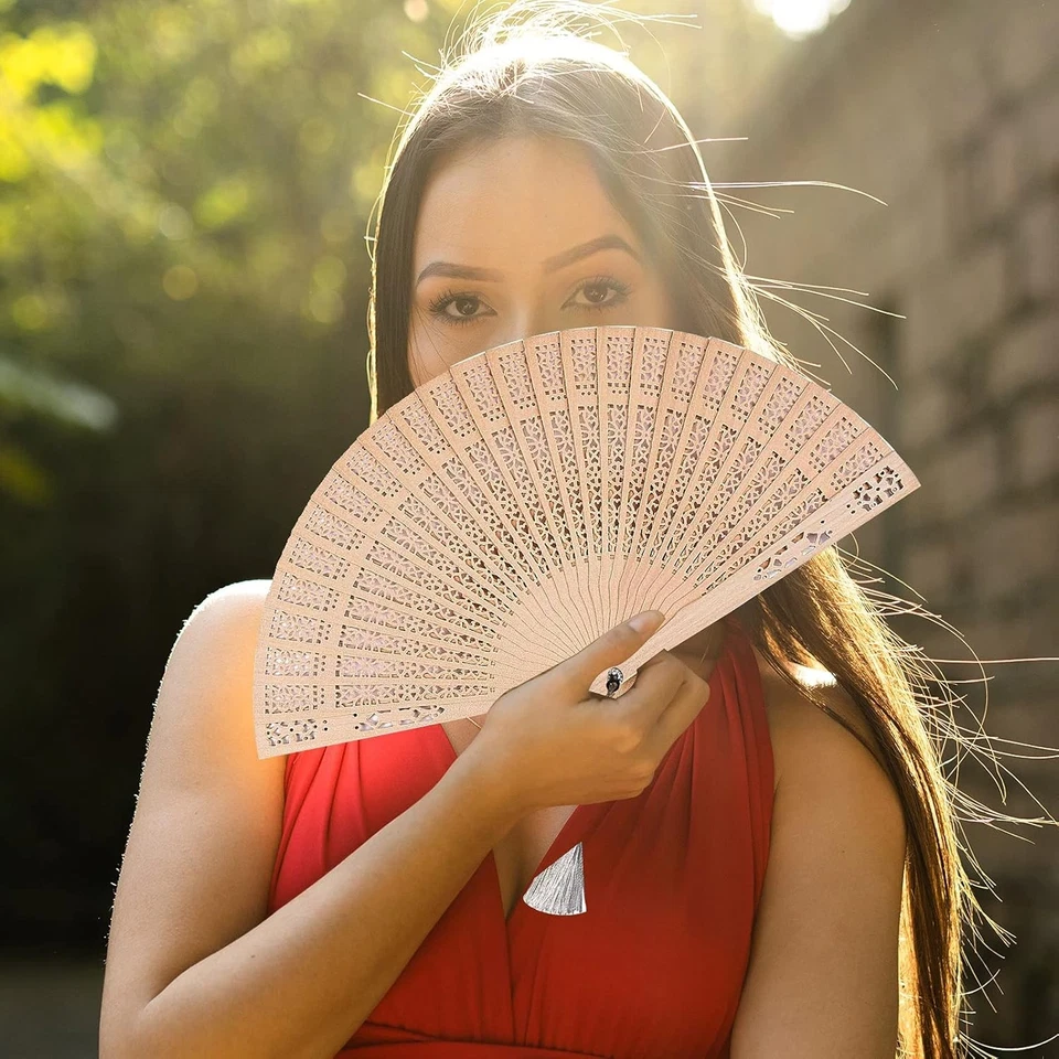 6 PCS Wooden Folding Fans Handheld Vintage Wood Hand Fan Foldable 6pcs  - Image 3 of 4