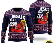 Funny Jesus Has Your Back Ugly Christmas Sweater
