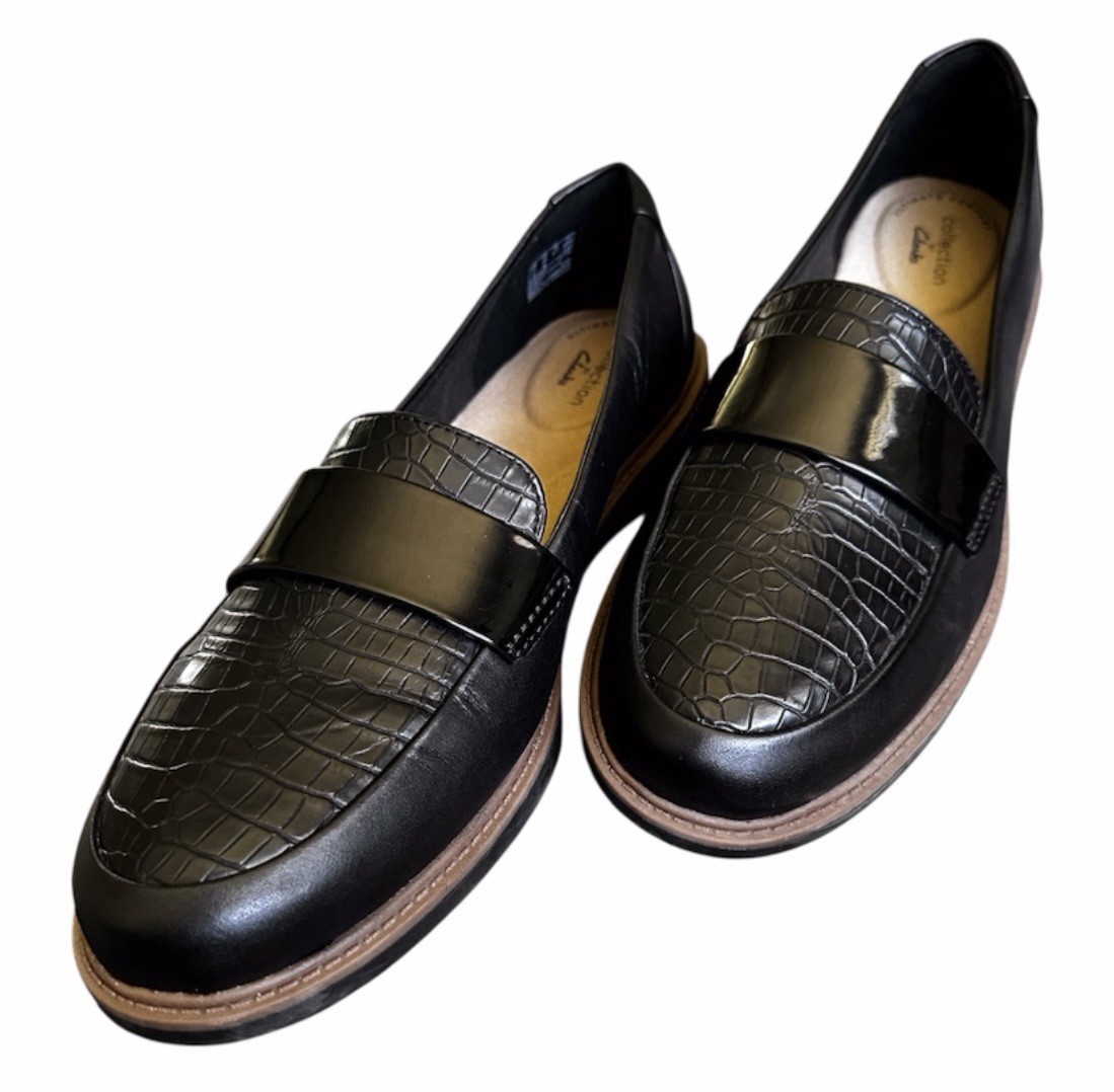 Clark's Raisie Arlie Black Leather Loafer Combo Women's Size 10 Shoes