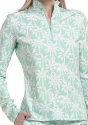 TOMMY BAHAMA Active GOLF/TENNIS 1/4 Zip Top Mesh Sleeve Size L Palm Print NWT 