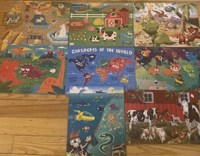 Chuckle & Roar Lot of 6 Kids Tray Puzzles Jigsaw Barn Dino Zoo Animals Ages 3+