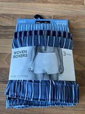 Marks & Spencer Boxers Mens 2XL Multicoloured Striped Woven Cotton 3 Pack Button