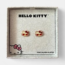 Hello Kitty Stud Earrings Pink Crystal Sanrio Kawaii Cute Gift NWT