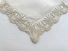 VINTAGE HANKY EXQUISITE HAND EMBROIDERED MADEIRA OFF WHITE NEW W/ TAGS 1940s