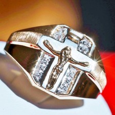 10k yellow gold ring natural diamond crucifix cross size 10 vintage 3.83gr N3280