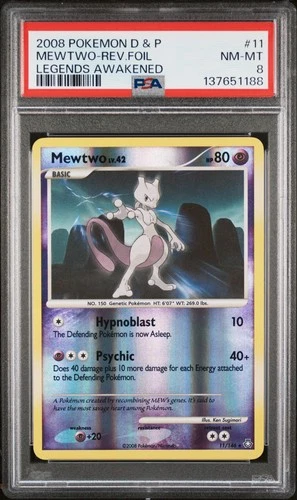 2008 POKEMON DIAMOND & PEARL LEGENDS AWAKENED #11 MEWTWO-REVERSE FOIL PSA 8