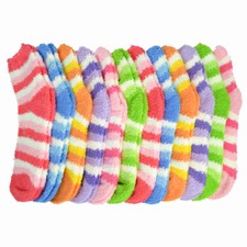 3 Pairs For Women Cozy Fuzzy Crew Striped Soft Socks Winter Home Slipper 9-11