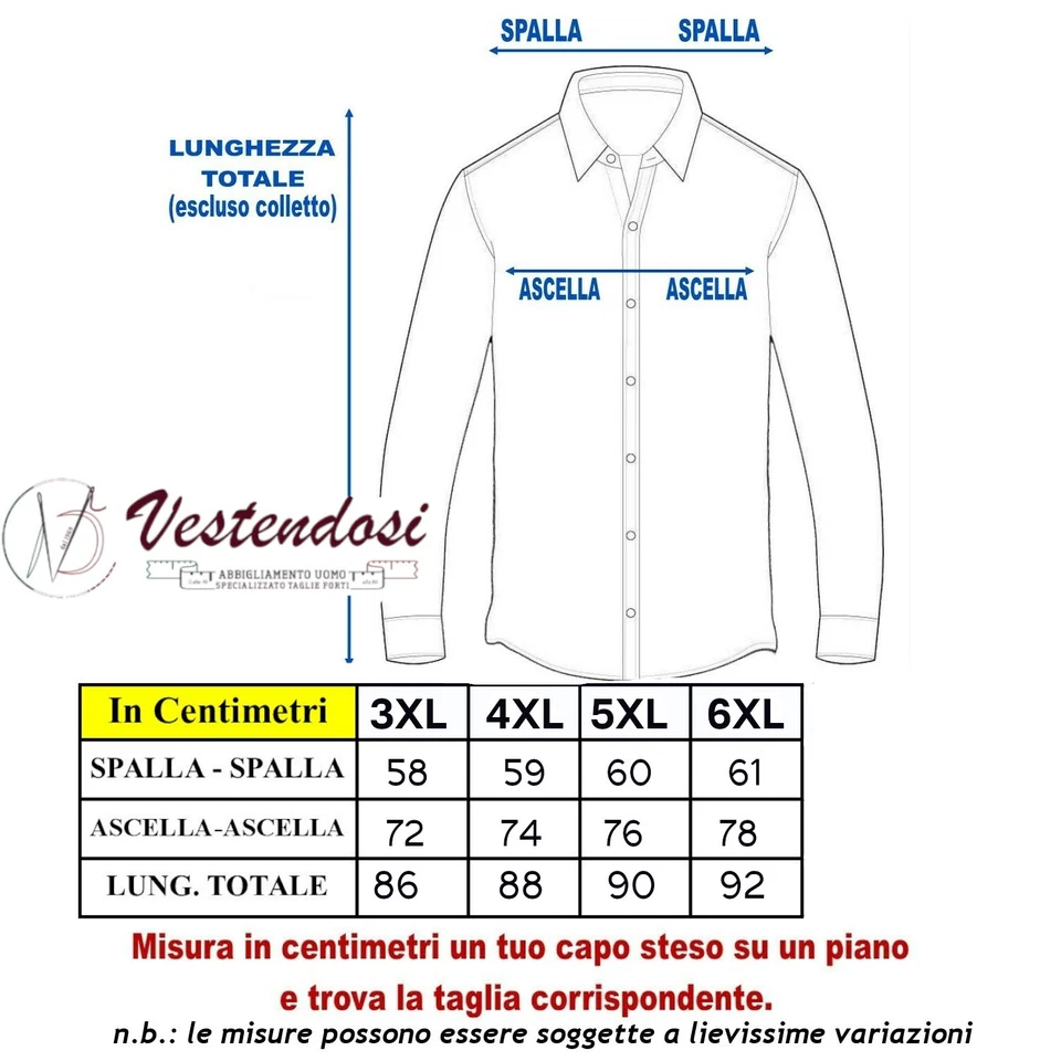 Camicia Uomo 100 puro cotone taglie forti manica lunga taschino xxxl 3xl 4xl 5xl - Immagine 2 di 2
