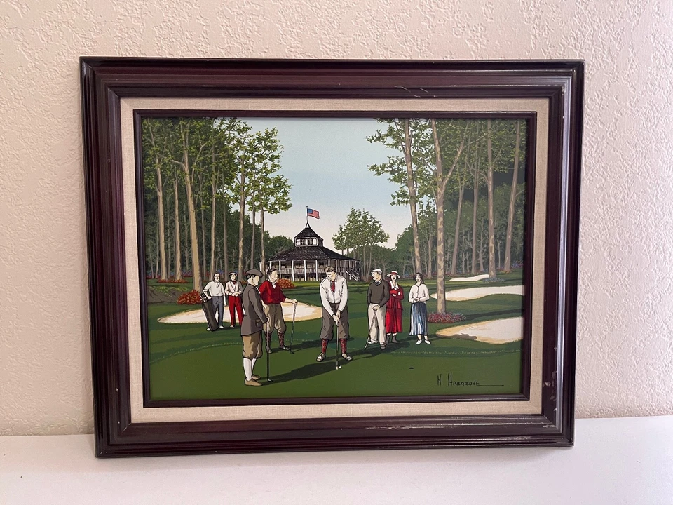 H. Hargrove Signed Oil Enhanced Serigraph Print Golf Scene - Image 1 of 4