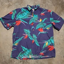 Paradise Found Vintage Mens Large Hawaiian Shirt Cotton Parrot Print Magnum PI