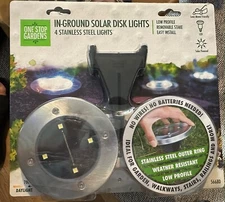 ONE STOP GARDENS Solar LED In-Ground Disk Lights, 4 Pack Stainless Steel 4.6"