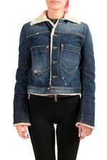 Dsquared2 Women's Denim & Leather Fur Full Zip Shearling Jacket Us S It 40