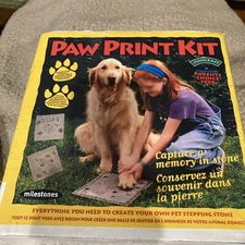 Milestones Paw Print Kit 8" Stepping Stone W/ Pebbles & Bone Stamps New Sealed 