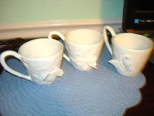Vintage? White 3D Butterfly  Coffee Cups  Set of 3    Kiln 4 Co   Hand Made