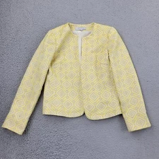 Tahari Blazer Womens 6 Yellow Performance Geometric Open Front Long Sleeve