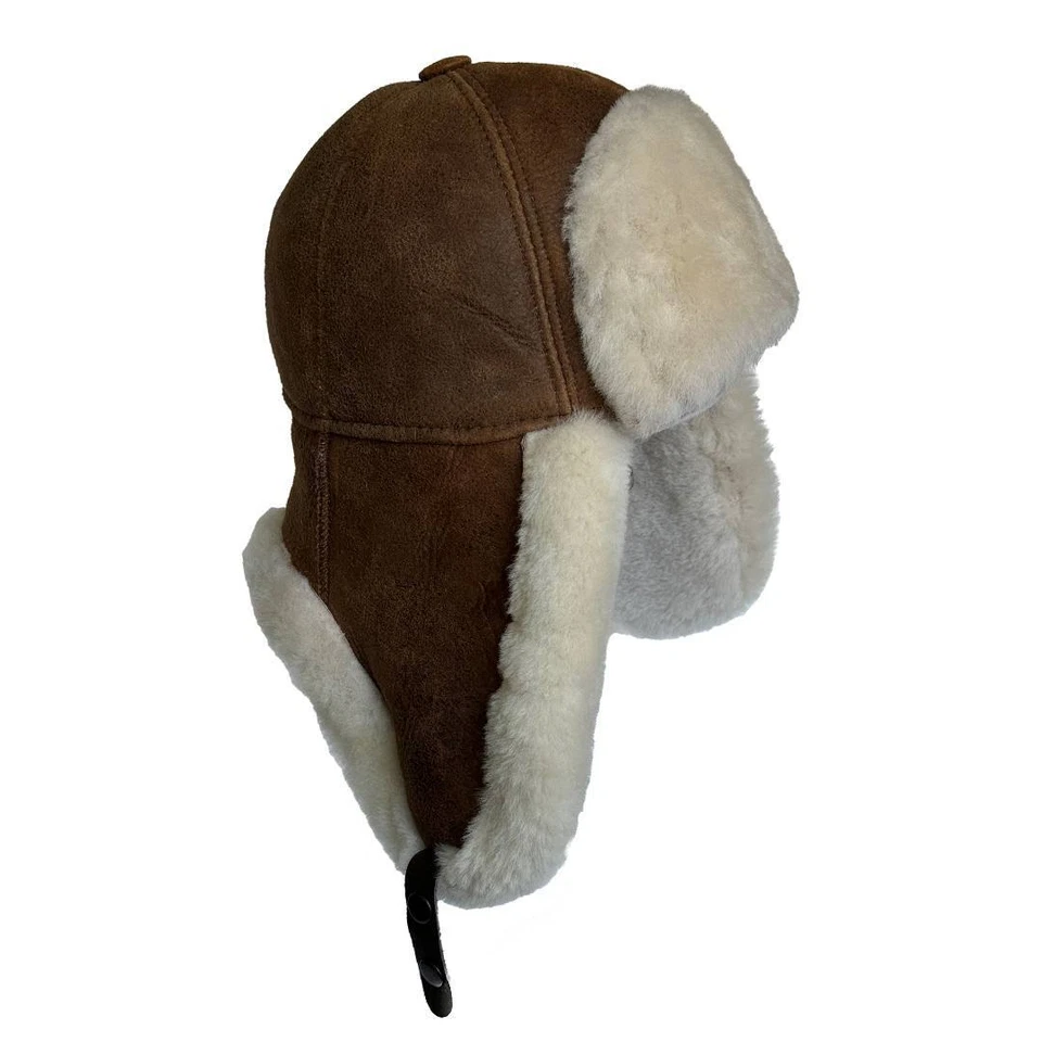 Winter Shearling Sheepskin Leather Trapper Hat  Russian Ushanka Aviator Cap - Image 2 of 4