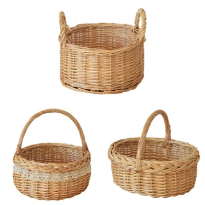 Flower Girl Basket Retros Women Straw Basket Rural Styles Basket with Handle
