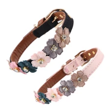 Flower with  Pet Cat Dog Collar Adjustable PU Leather Dog Bow Tie
