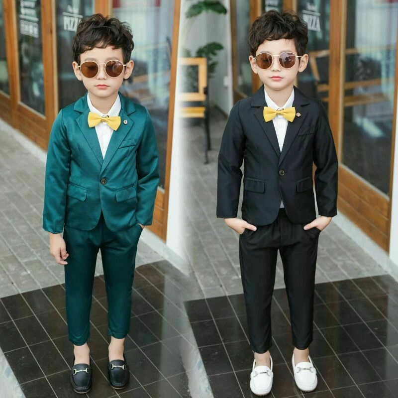 4Pcs Kids Baby Boys Gentleman Outfits Party Formal Suit+Shirt+Bow Tie+Pants  Set