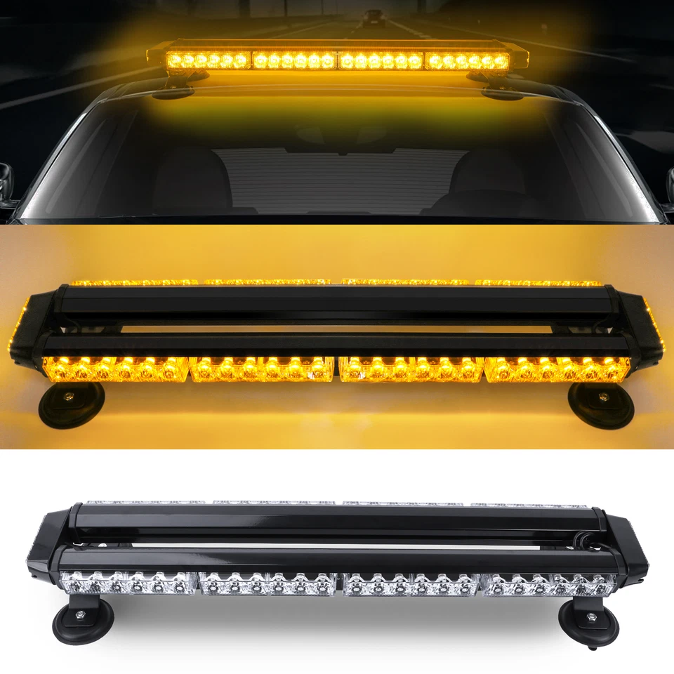 LED Strobe Light Bar Amber White Emergency Warning Rooftop Traffic Advisor 26.5" - Image 2 of 4