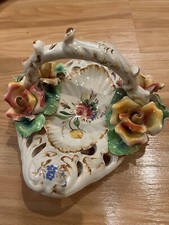 Vintage Capodimonte Made In Italy Numbered Ceramic Flowered basket