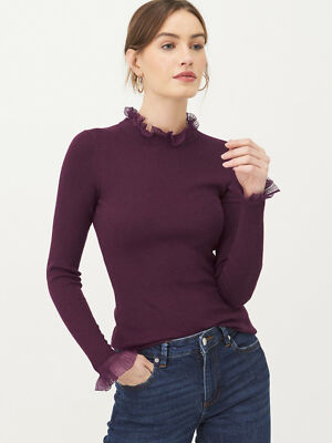 TED BAKER Dvana frill ruffle collar ribbed knit mockable sweater