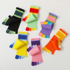 3 Pairs Unisex Kids Girls Boy Full Toe Socks Striped Toes Separated Sports Comfy